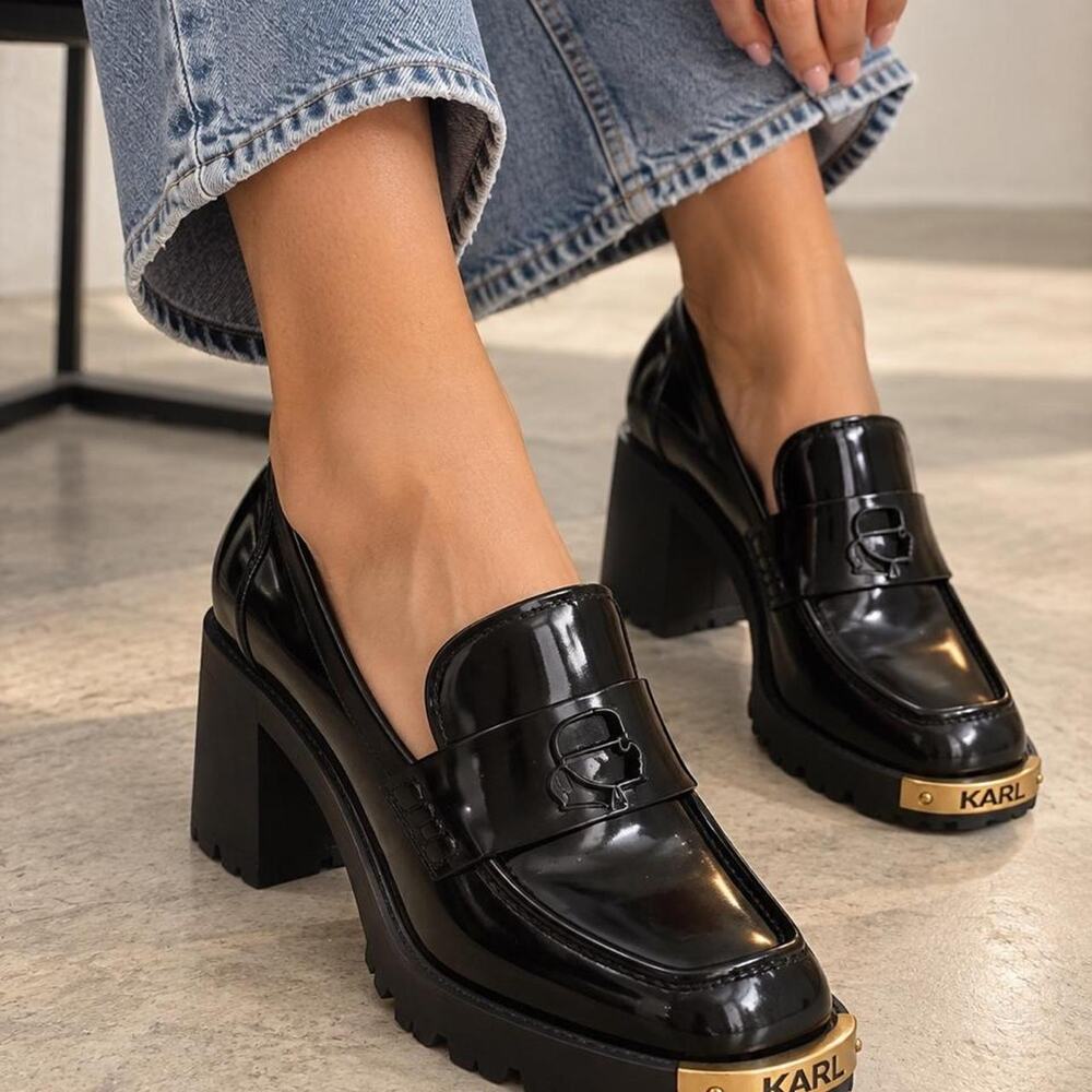 Karl lagerfeld black leather loafers